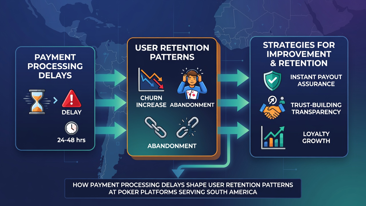 Chart displaying user retention rates correlated with average payout processing times across South American poker sites